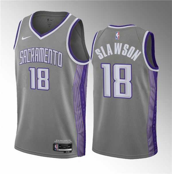 Mens Sacramento Kings #18 Jalen Slawson Gray 2023 Draft City Edition Stitched Jersey Dzhi->sacramento kings->NBA Jersey